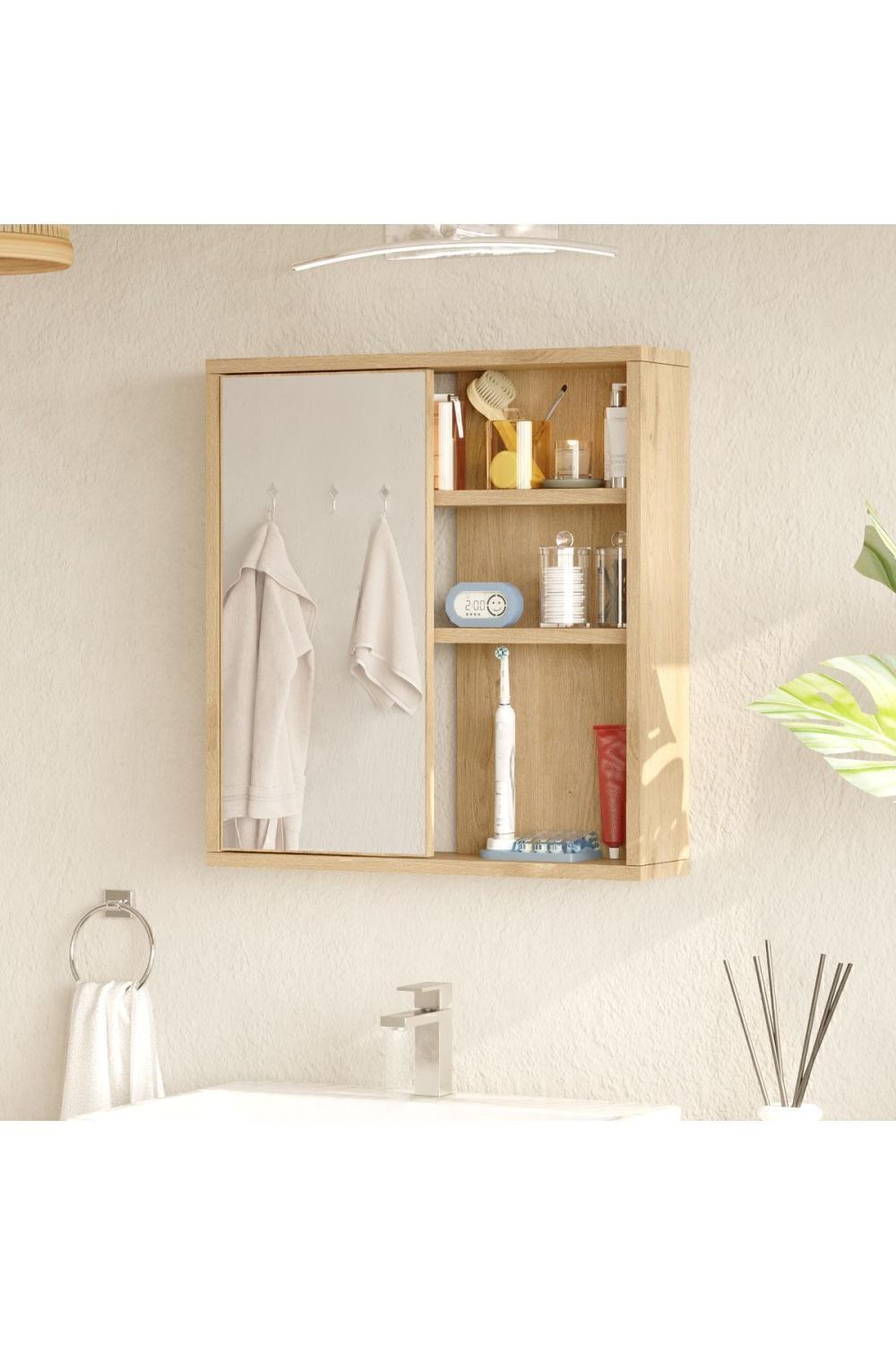Marble Avec miroir Lavabo Üstü Salle de bain Armoire À étagères Avec portes 60cm Panier MAR1-S