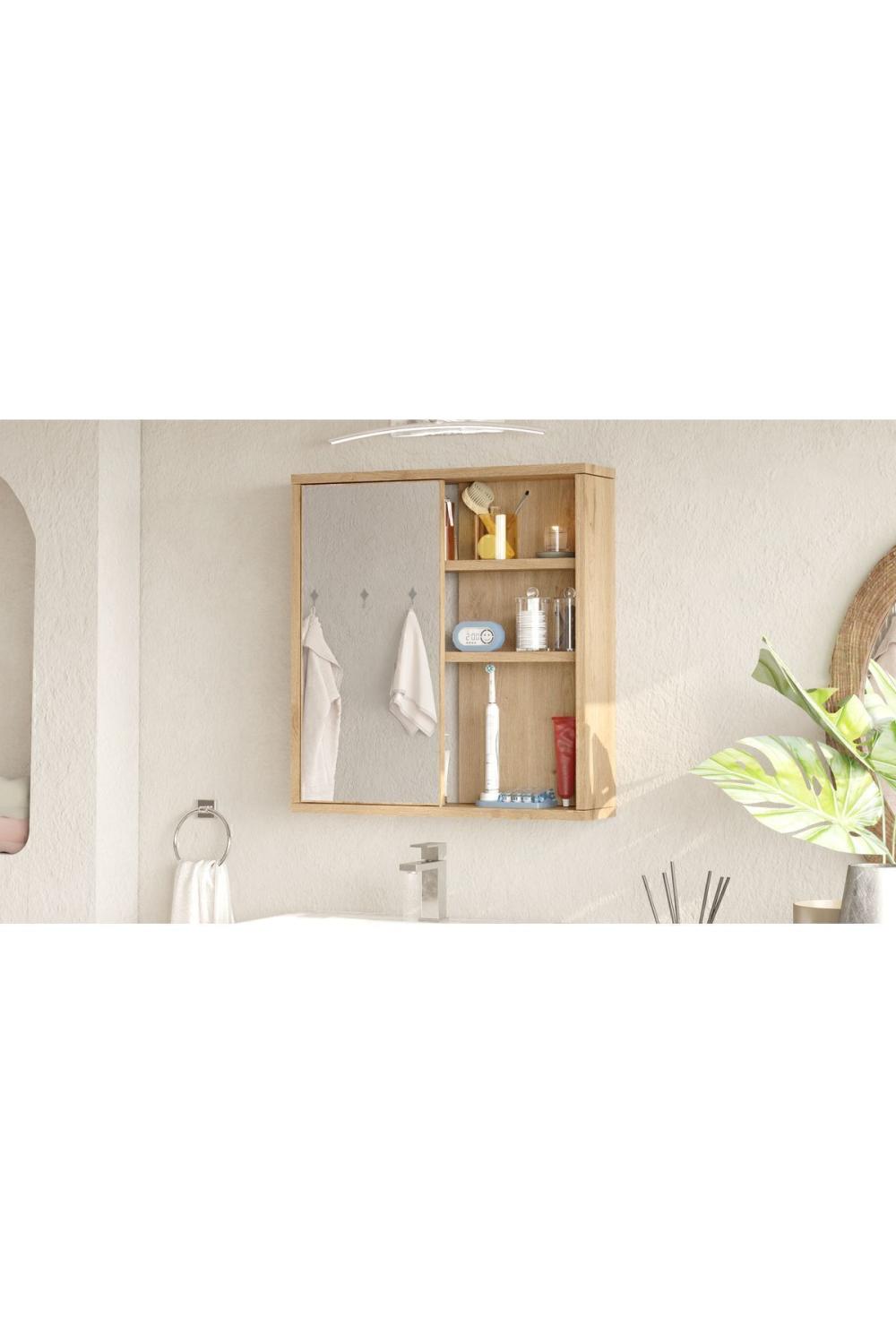 Marble Avec miroir Lavabo Üstü Salle de bain Armoire À étagères Avec portes 60cm Panier MAR1-S