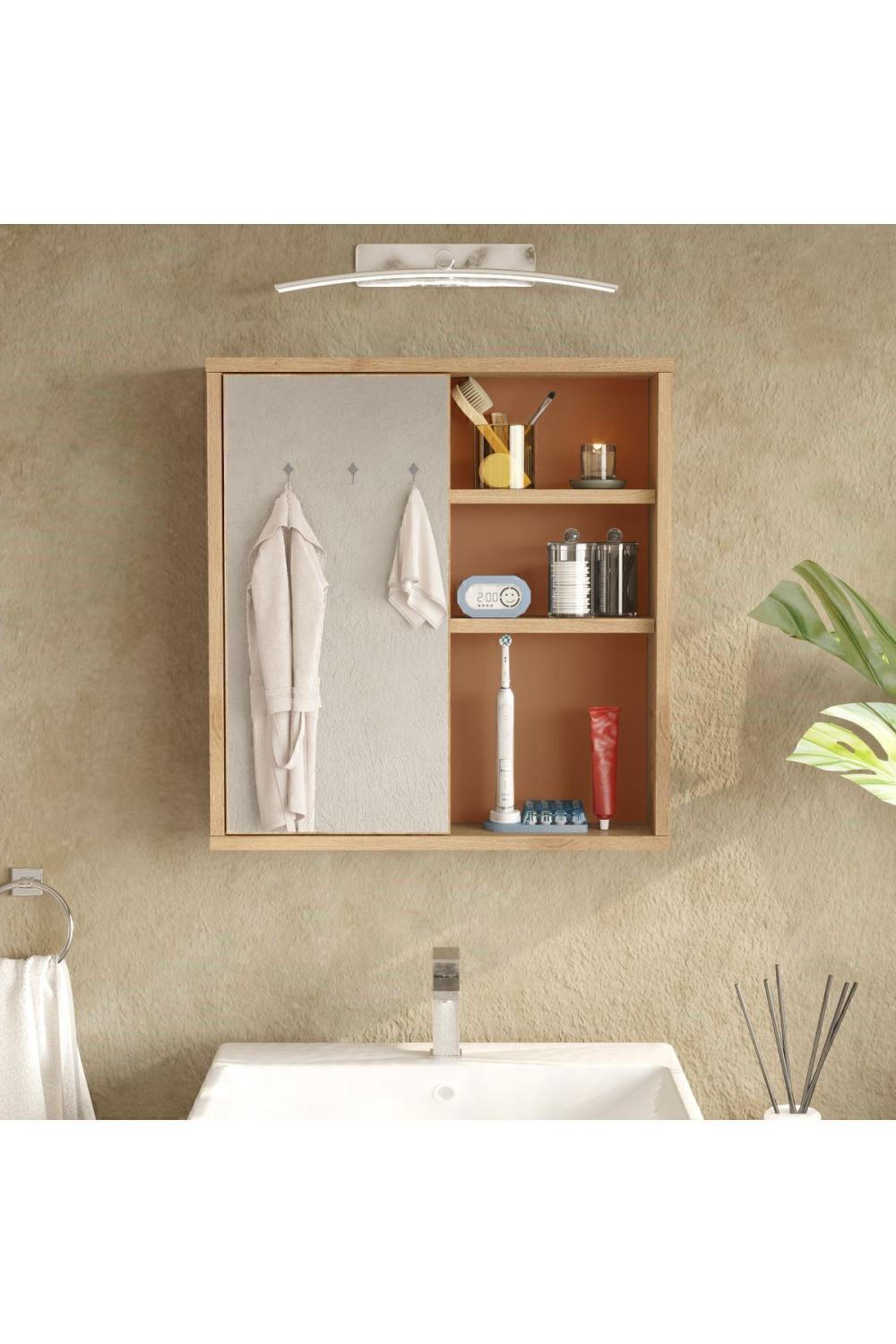 Marble Avec miroir Lavabo Üstü Salle de bain Armoire À étagères Avec portes 60cm Panier-Kiremit MAR1-SK