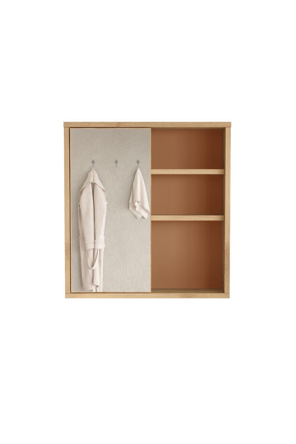 Marble Avec miroir Lavabo Üstü Salle de bain Armoire À étagères Avec portes 60cm Panier-Kiremit MAR1-SK