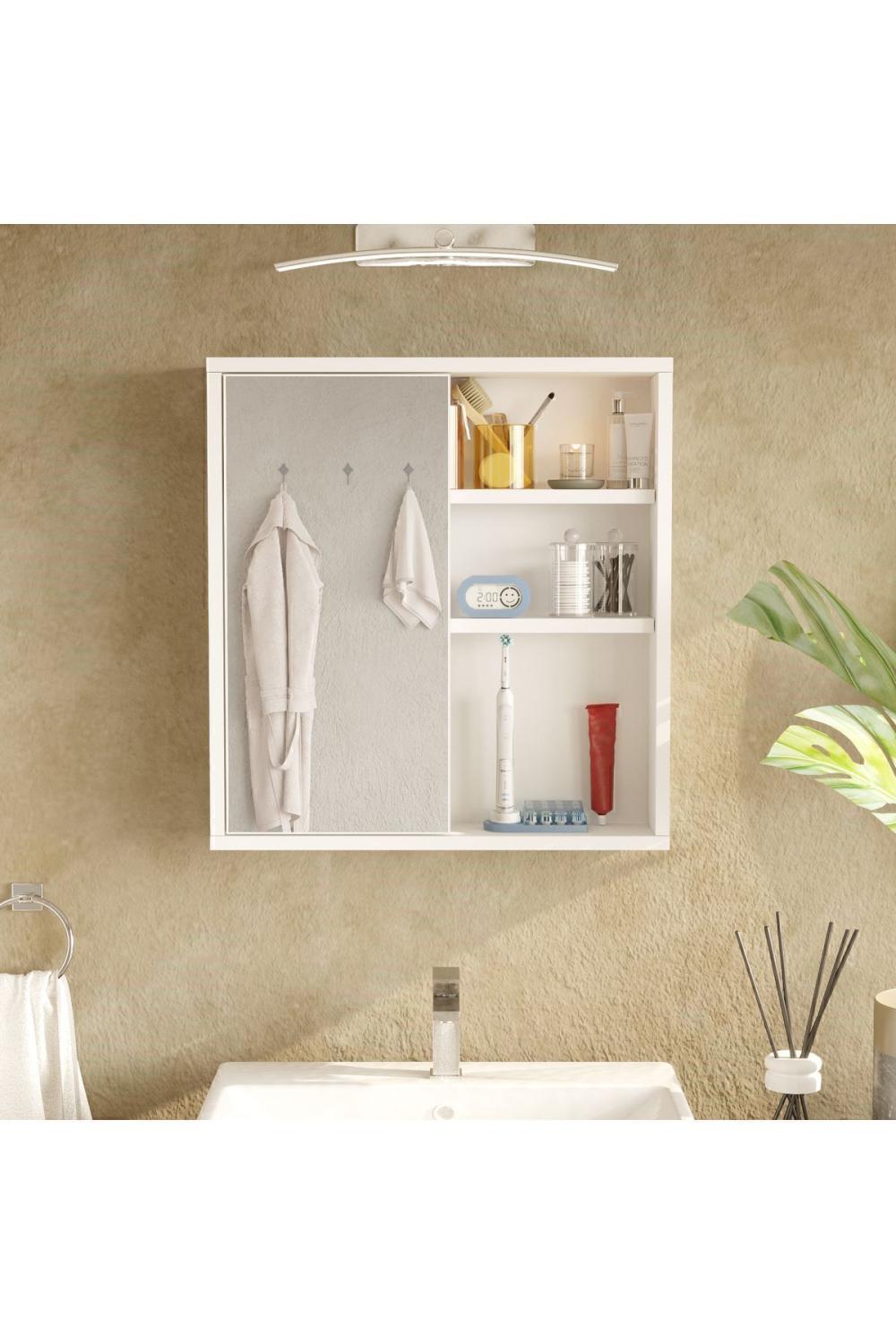 Meuble de Salle de Bain Marble avec Miroir et Étagères 60 cm – Blanc MAR1-W