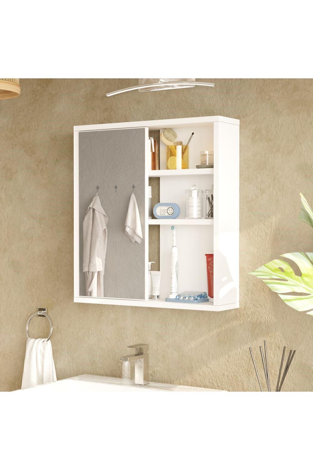 Meuble de Salle de Bain Marble avec Miroir et Étagères 60 cm – Blanc MAR1-W