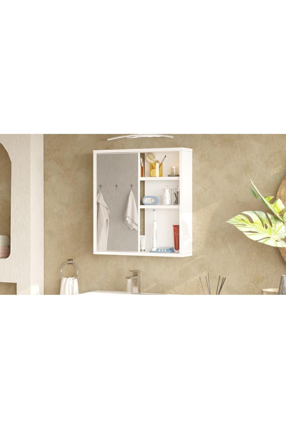 Meuble de Salle de Bain Marble avec Miroir et Étagères 60 cm – Blanc MAR1-W