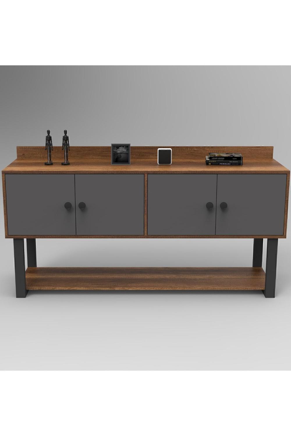 Meva D Bureau Konsol 4 Avec portes Métal Sur pieds Baroque-Anthracite MEV04-BA