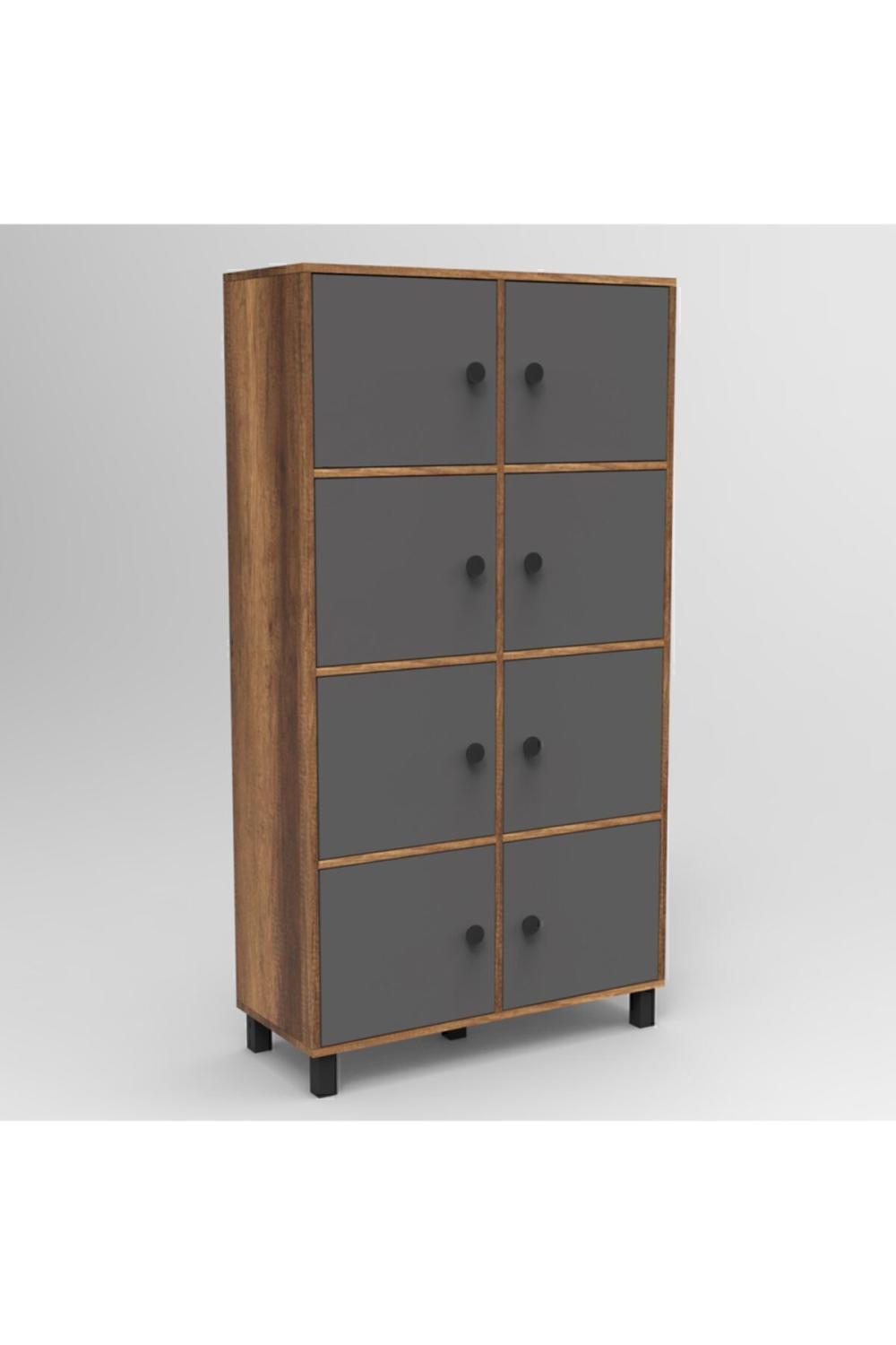 Meva F Bureau Klasör Armoire 8 Avec portes Ahşap Sur pieds Baroque-Anthracite MEV06-BA