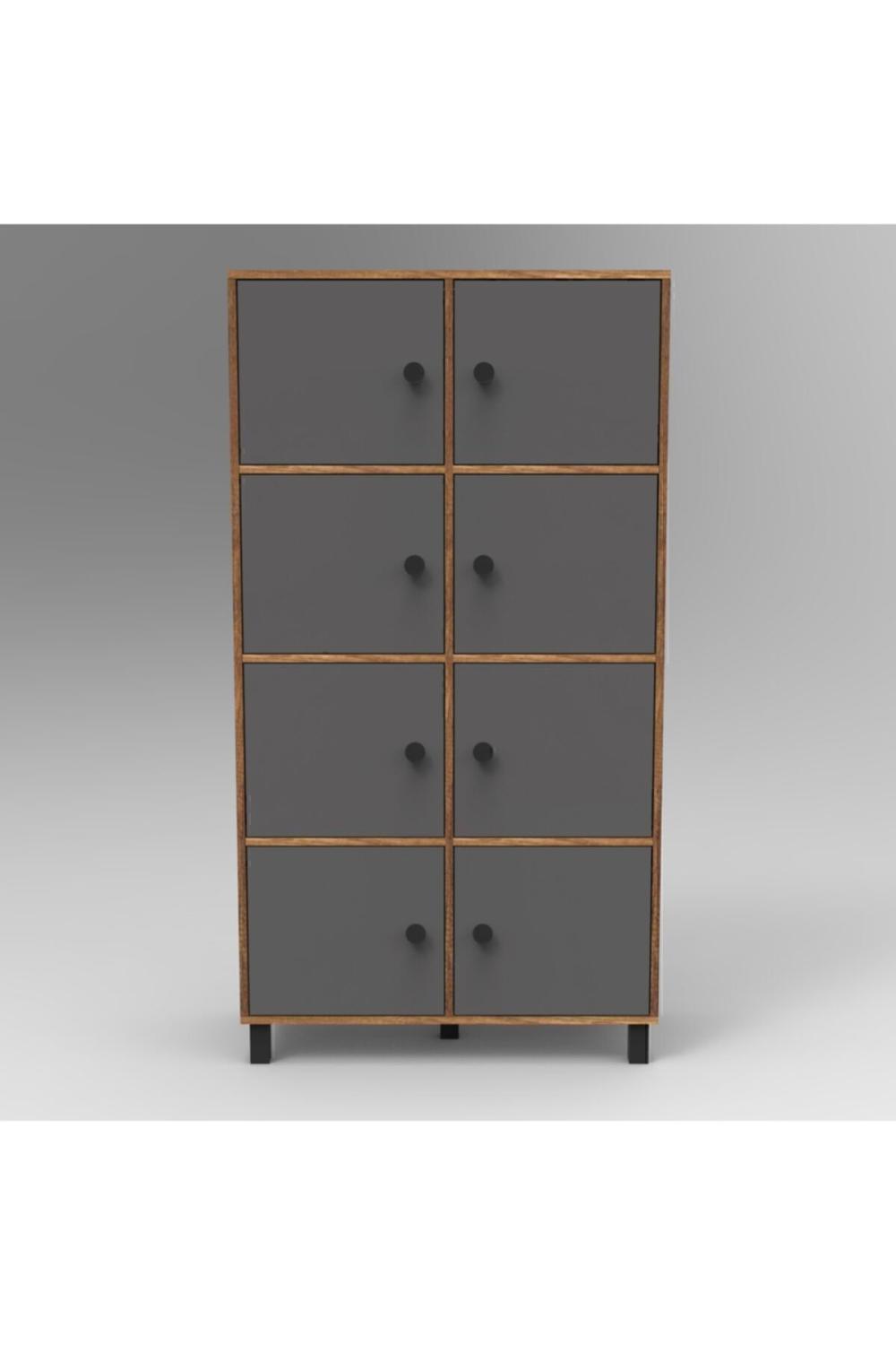 Meva F Bureau Klasör Armoire 8 Avec portes Ahşap Sur pieds Baroque-Anthracite MEV06-BA