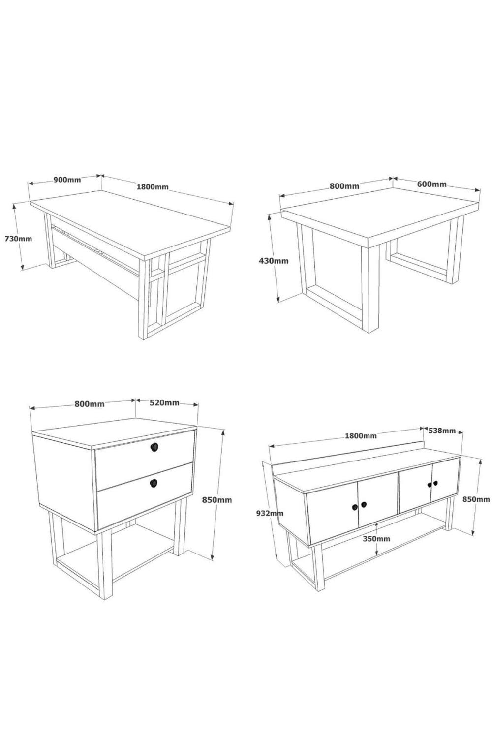 Meva ABCDE Bureau Bureau Table Ensemble Baroque-Anthracite MEV10-BA
