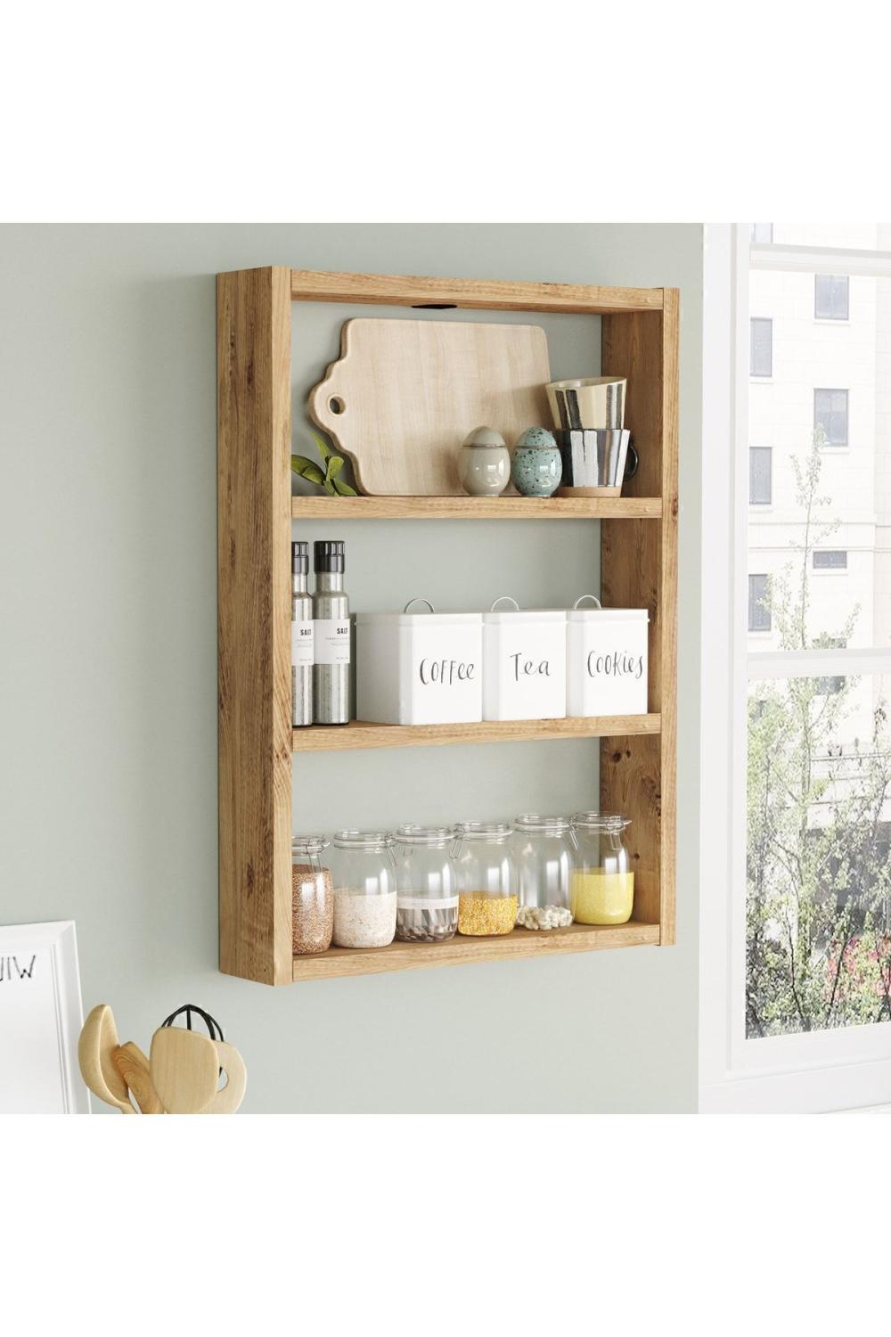 Lot de 3 Étagères Murales Monya pour Cuisine & Salle de Bain – Pin Atlantique MON1-A
