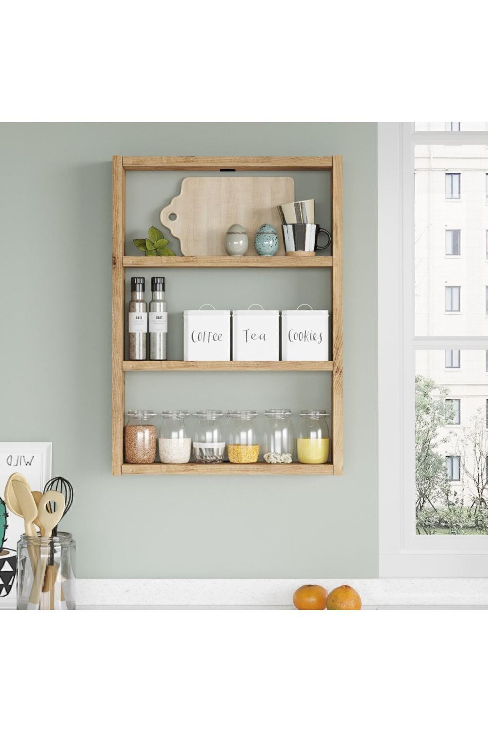 Lot de 3 Étagères Murales Monya pour Cuisine & Salle de Bain – Pin Atlantique MON1-A