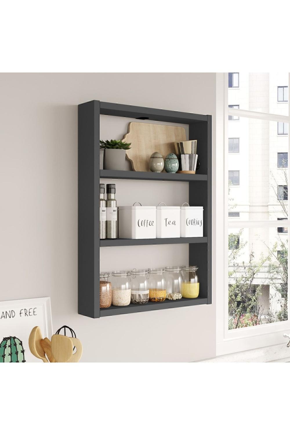 Monya 3'Lü Étagère murale Cuisine Salle de bain Étagère Anthracite MON1-AN