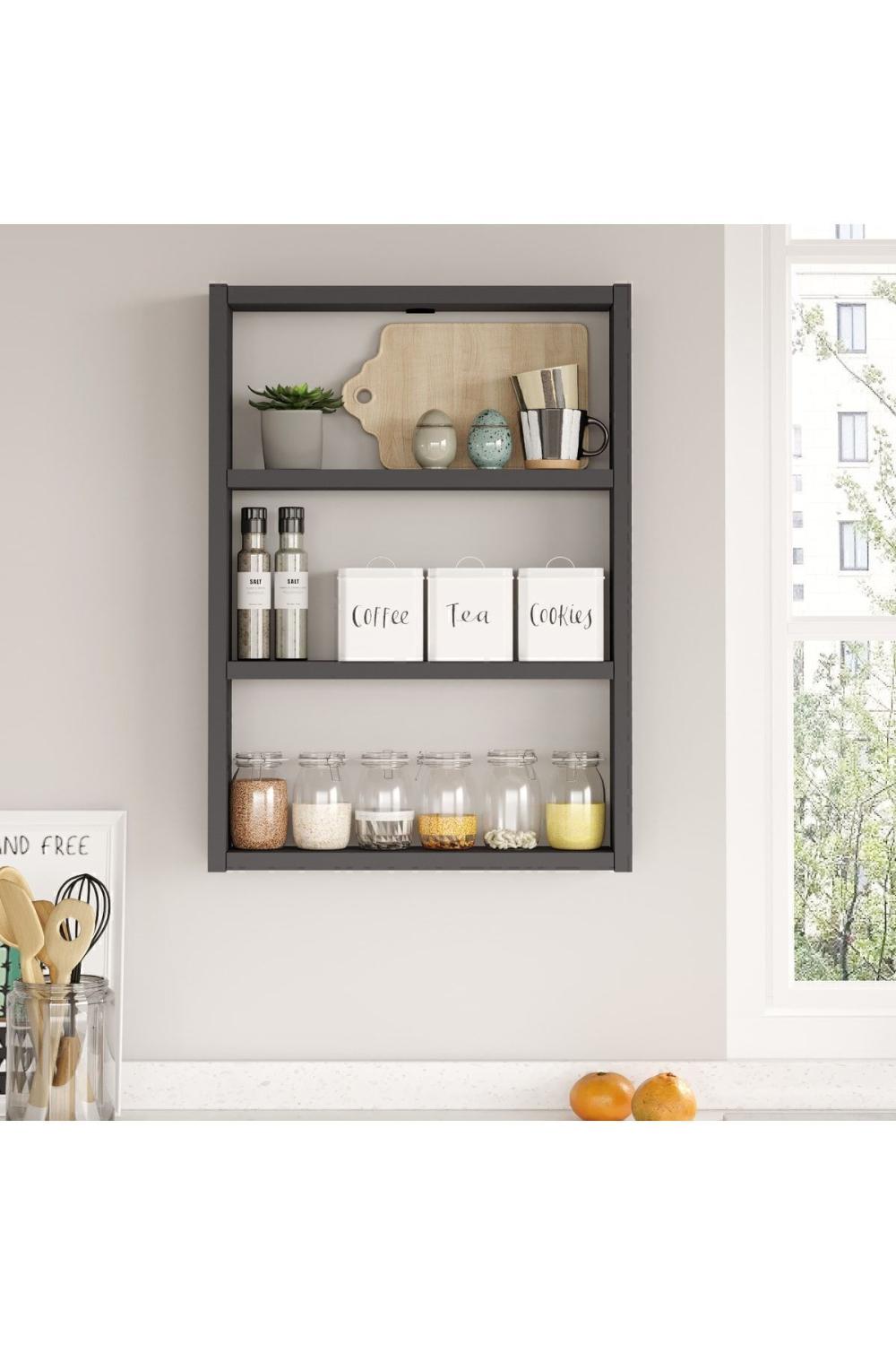 Monya 3'Lü Étagère murale Cuisine Salle de bain Étagère Anthracite MON1-AN