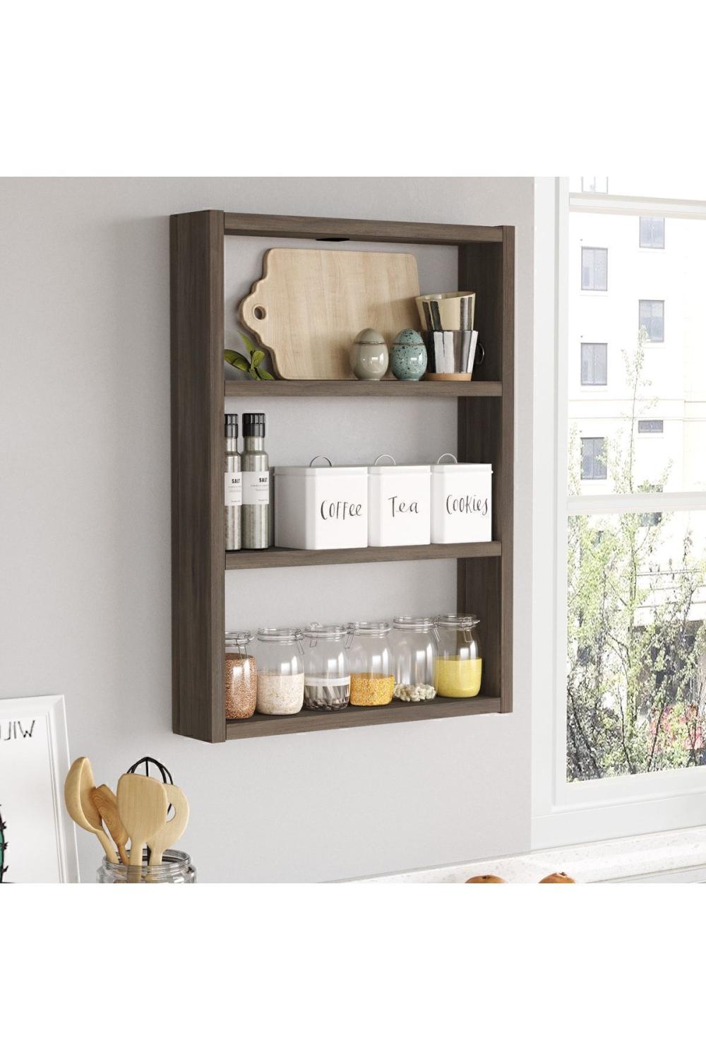 Monya 3'Lü Étagère murale Cuisine Salle de bain Étagère Marron MON1-CU