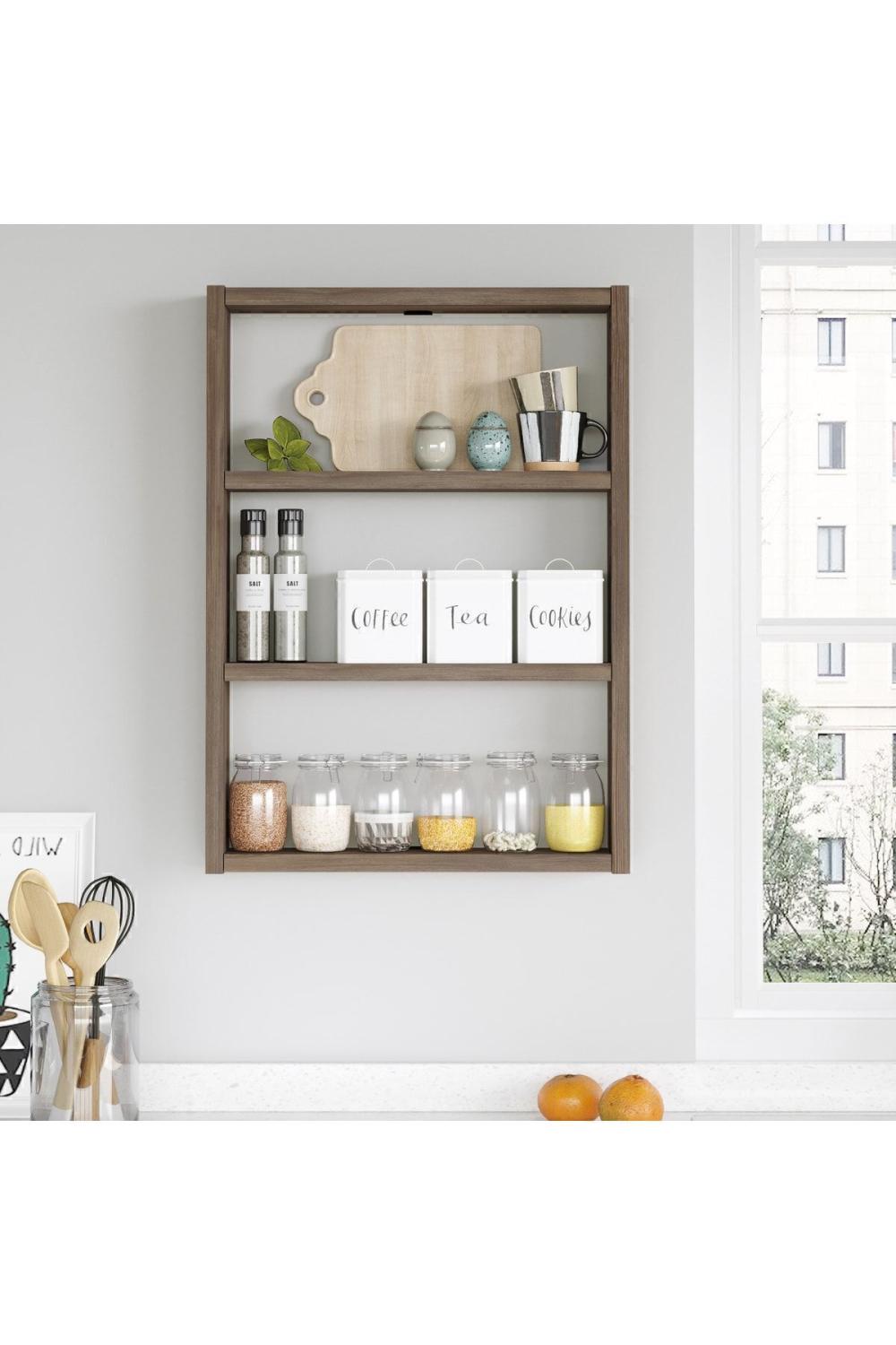 Monya 3'Lü Étagère murale Cuisine Salle de bain Étagère Marron MON1-CU