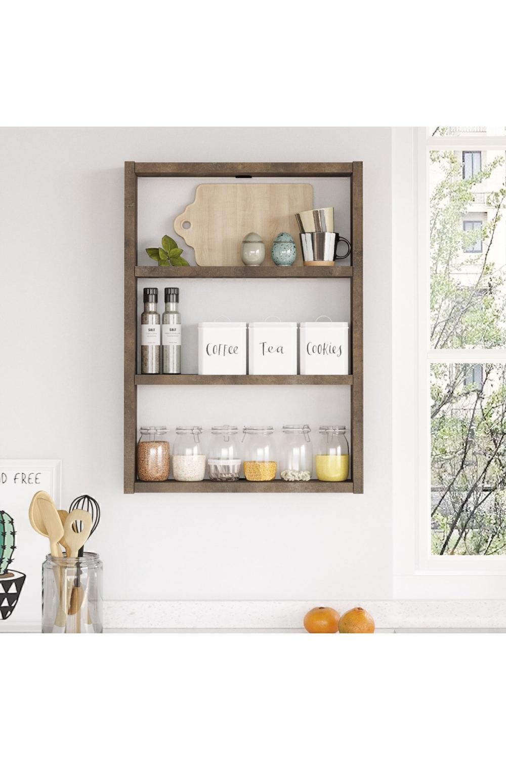 Monya 3'Lü Étagère murale Cuisine Salle de bain Étagère Bronz MON1-PB
