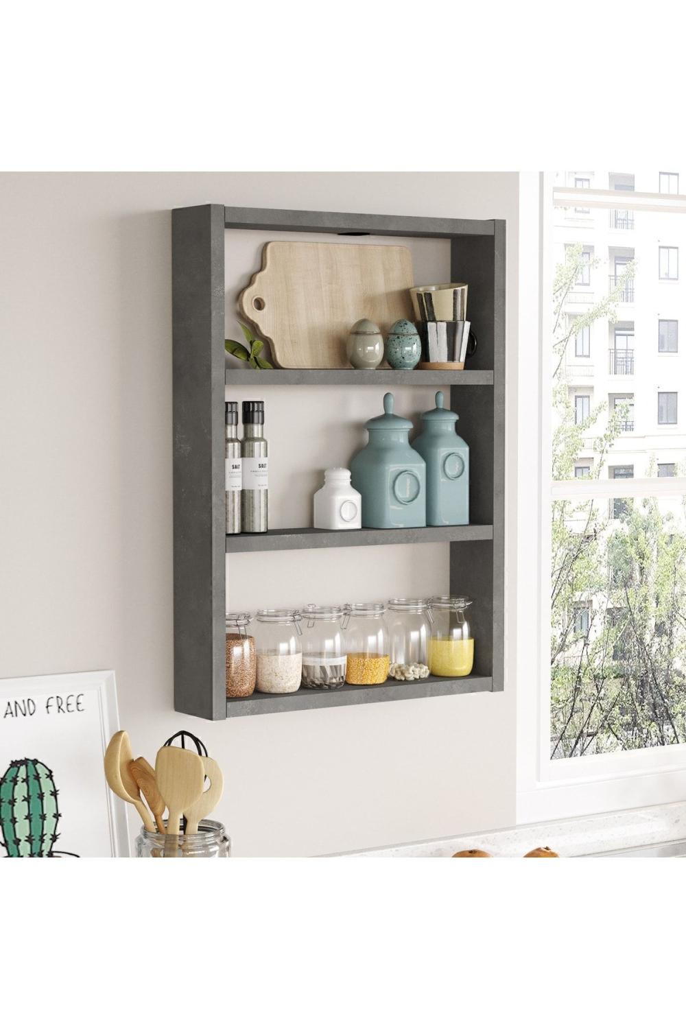 Monya 3'Lü Étagère murale Cuisine Salle de bain Étagère Béton MON1-RG