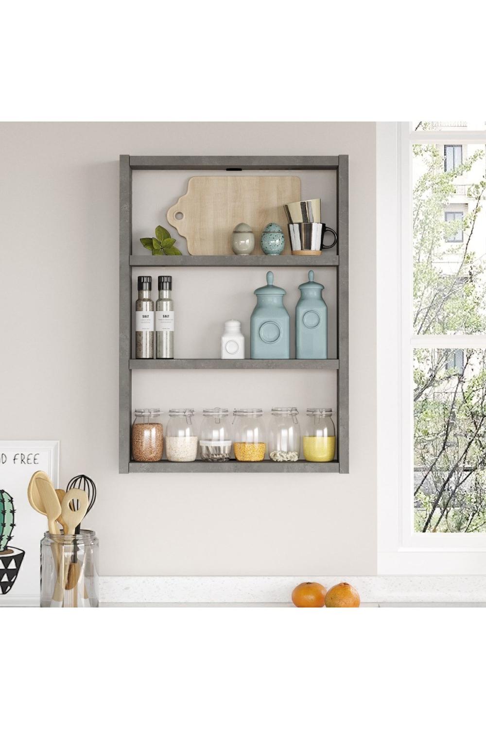 Monya 3'Lü Étagère murale Cuisine Salle de bain Étagère Béton MON1-RG