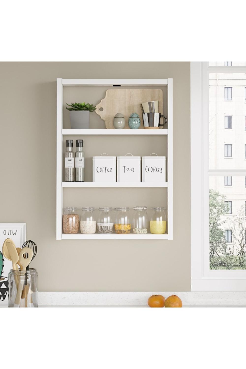Lot de 3 Étagères Murales Monya pour Cuisine & Salle de Bain – Blanc MON1-W