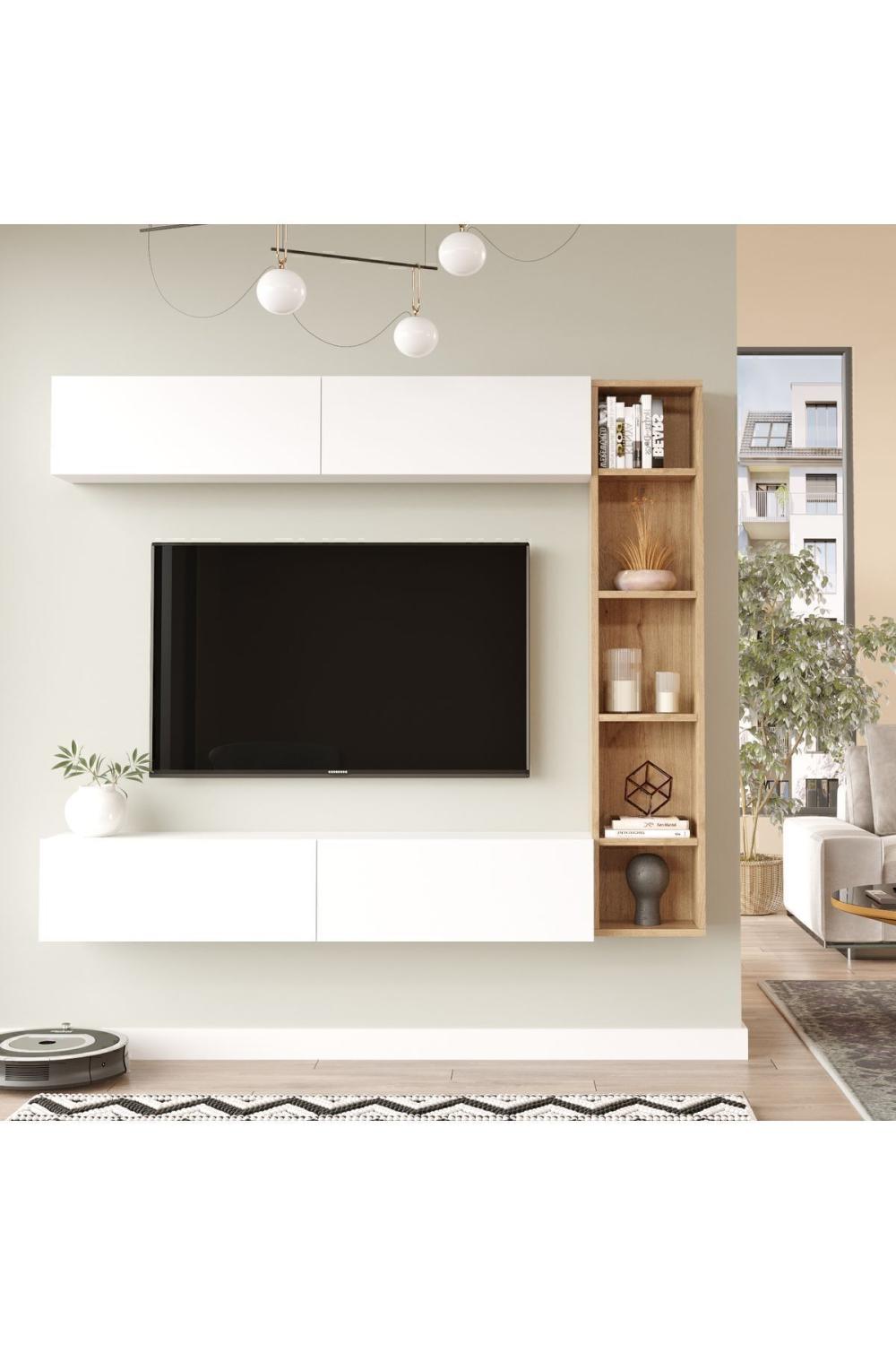 Nasser Meuble TV Bibliothèque Duvara Monte Panier-Blanc NAS1-SW