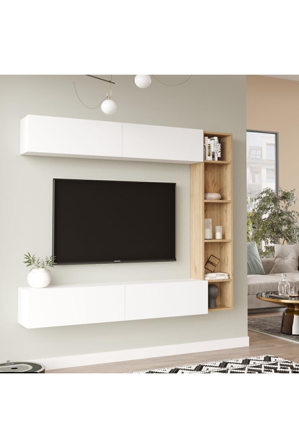 Nasser Meuble TV Bibliothèque Duvara Monte Panier-Blanc NAS1-SW