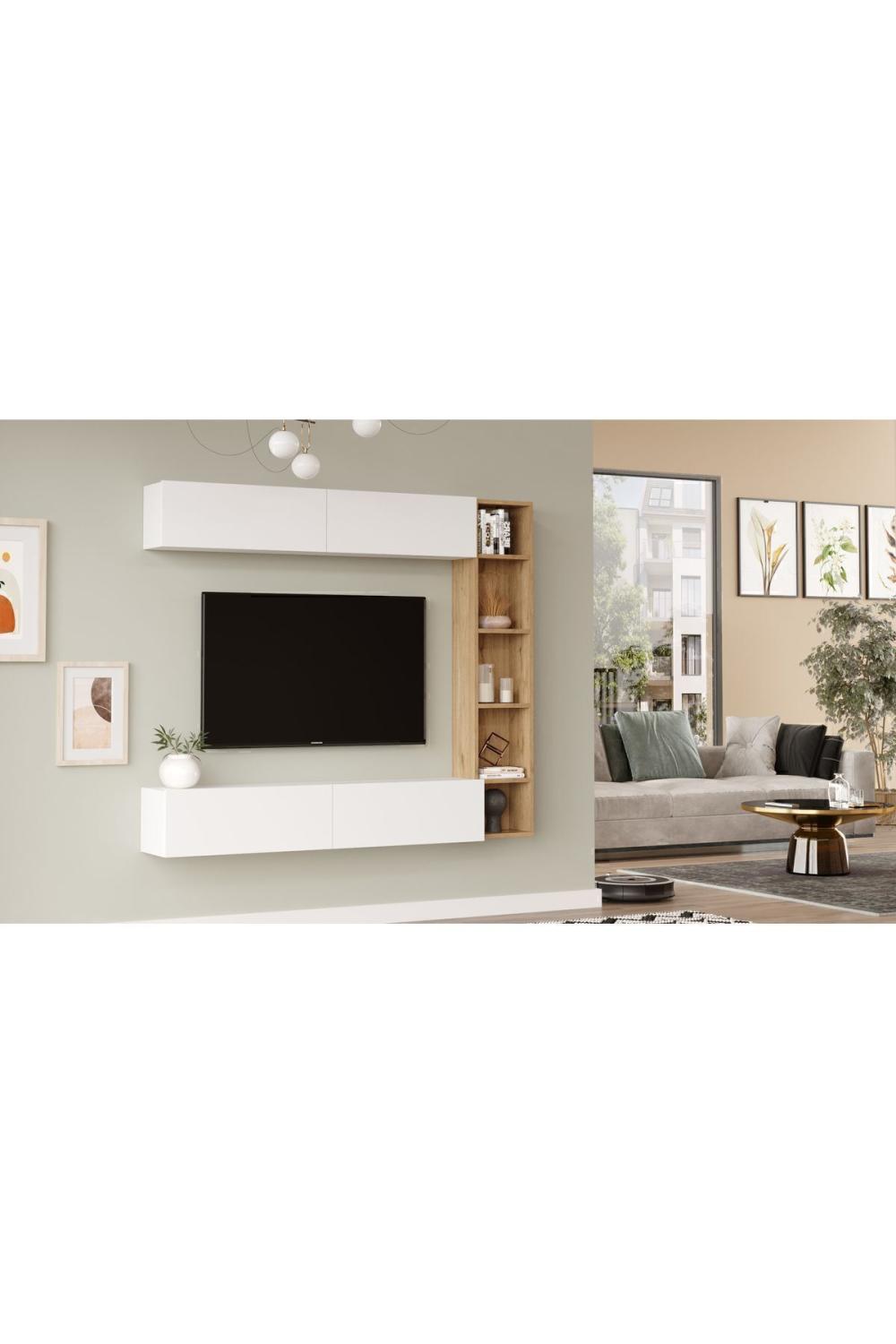 Nasser Meuble TV Bibliothèque Duvara Monte Panier-Blanc NAS1-SW