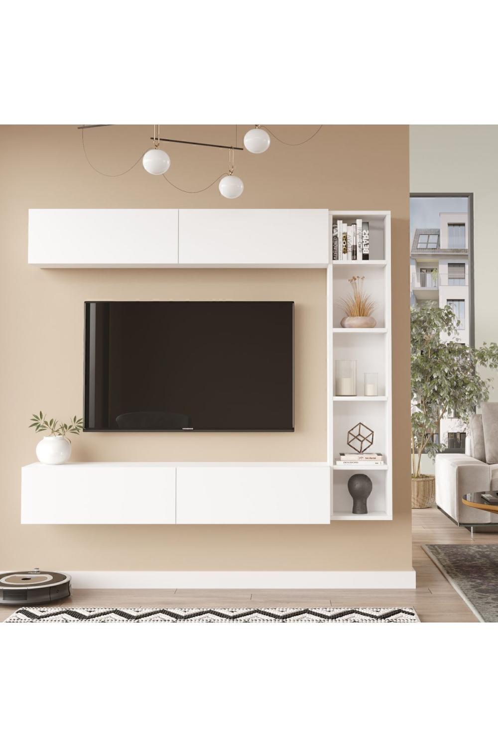 Nasser Meuble TV Bibliothèque Duvara Monte Blanc NAS1-W