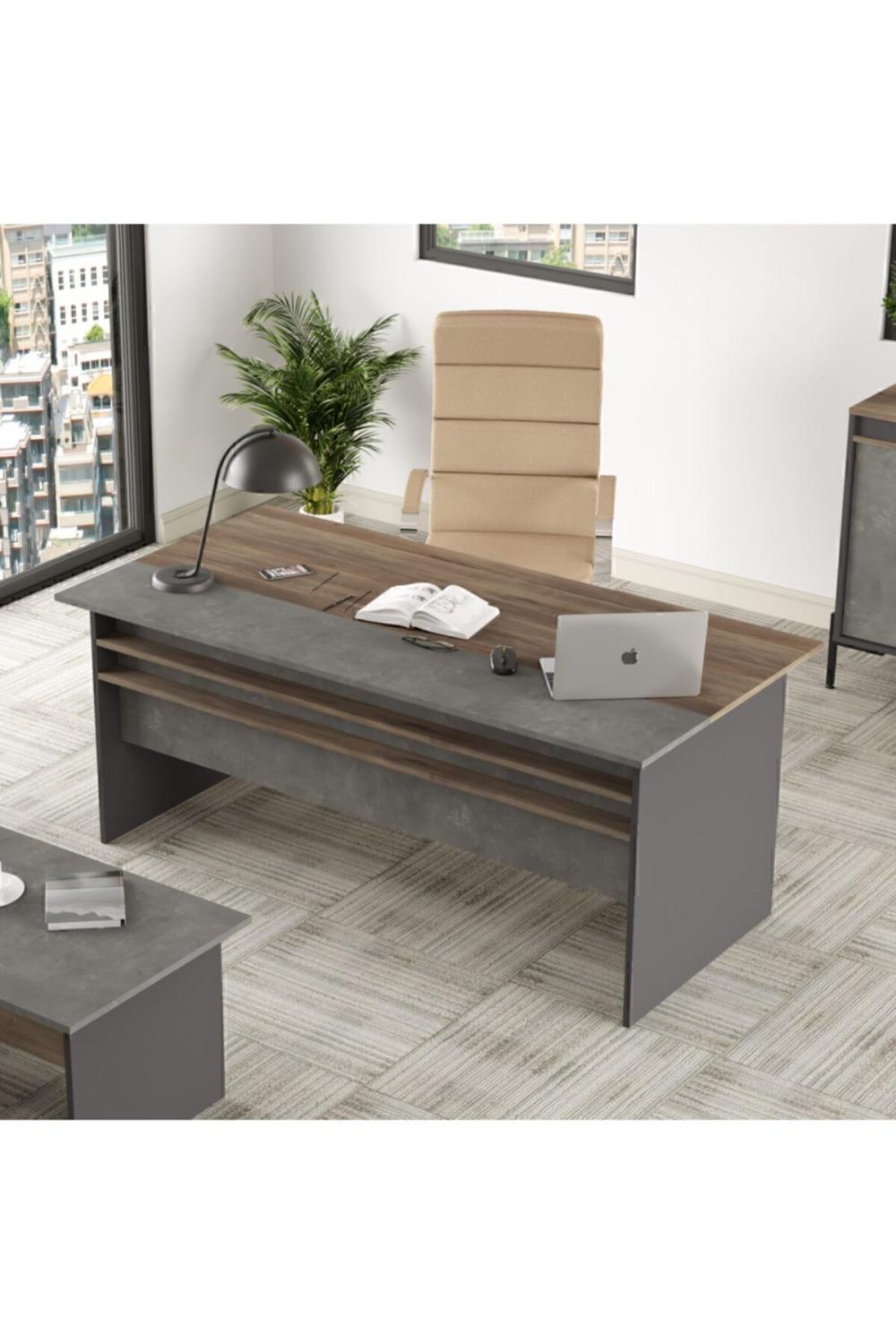 Bureau Navaris 180×90 cm – Café, Béton & Anthracite NAV1-CGA