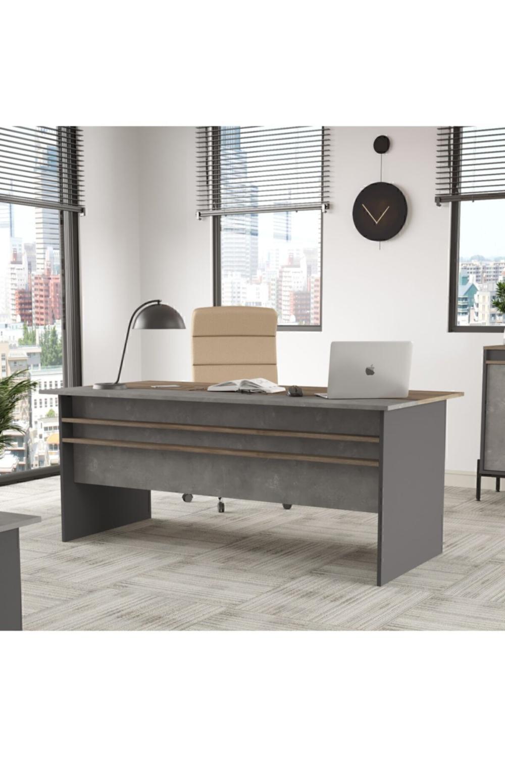 Bureau Navaris 180×90 cm – Café, Béton & Anthracite NAV1-CGA