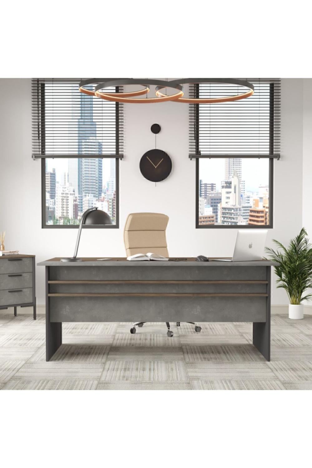 Bureau Navaris 180×90 cm – Café, Béton & Anthracite NAV1-CGA