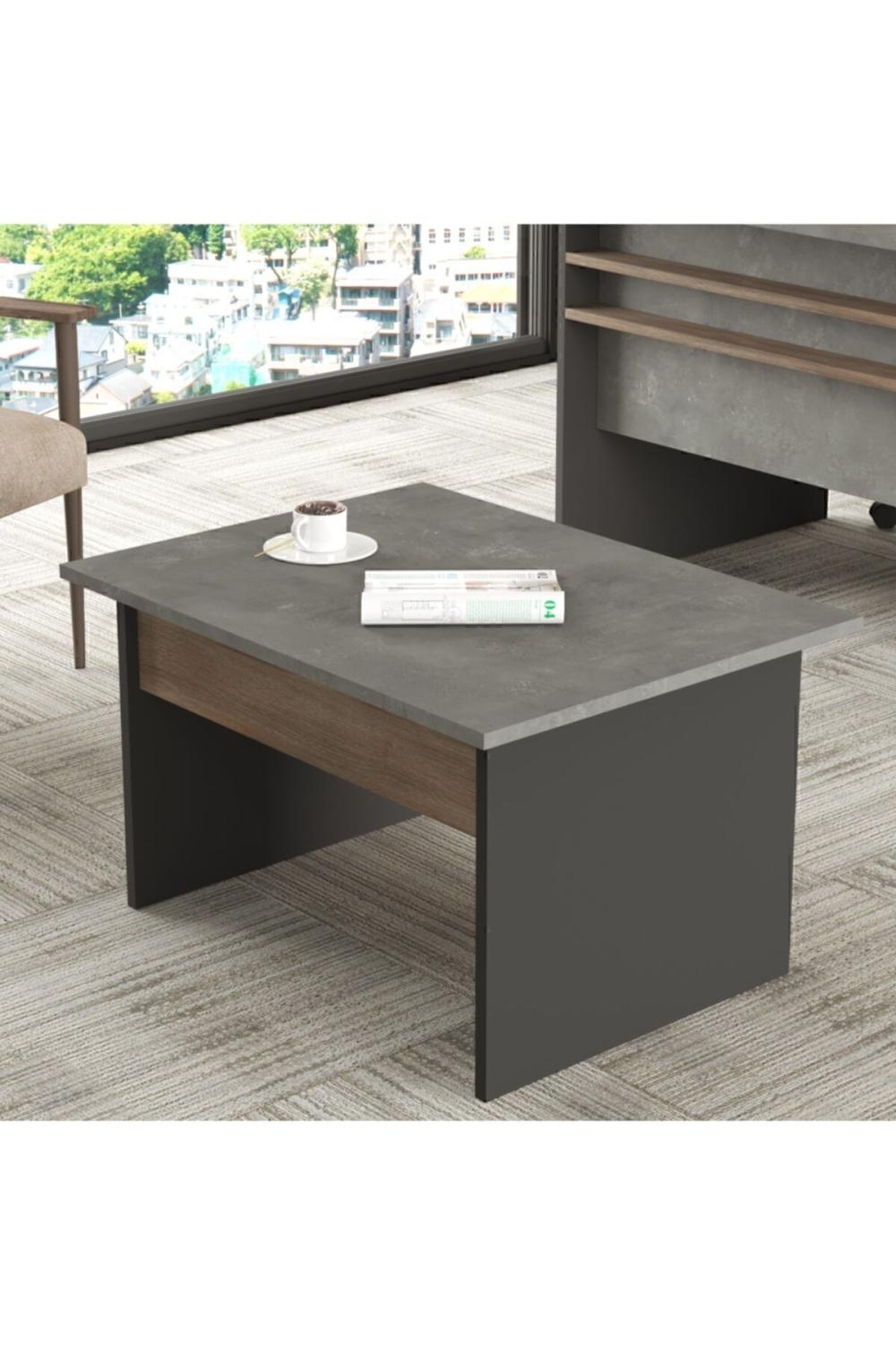 Table d’Appoint de Bureau Navaris 80×60 cm – Café, Béton & Anthracite NAV2-CGA