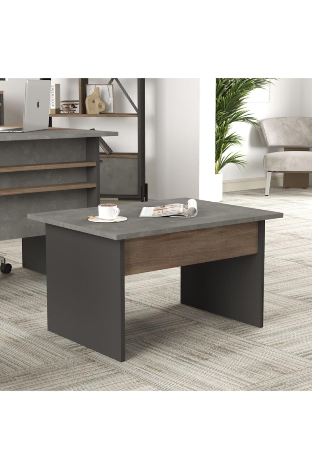 Table d’Appoint de Bureau Navaris 80×60 cm – Café, Béton & Anthracite NAV2-CGA