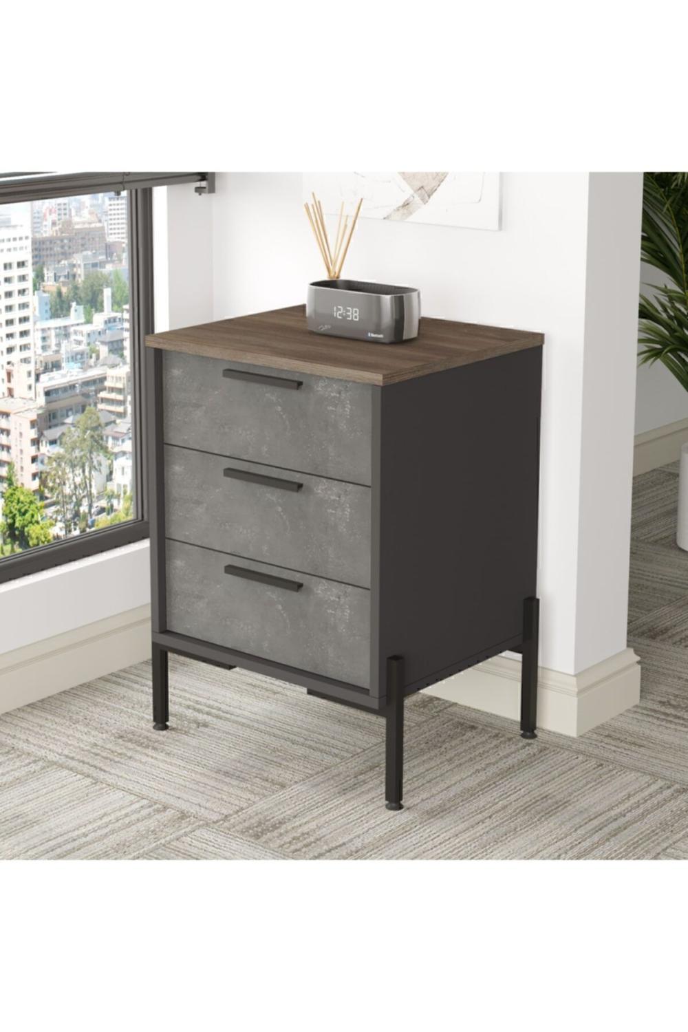 Navaris C Bureau Keson 3 Avec tiroirs Métal Sur pieds Marron-Béton-Anthracite NAV3-cga