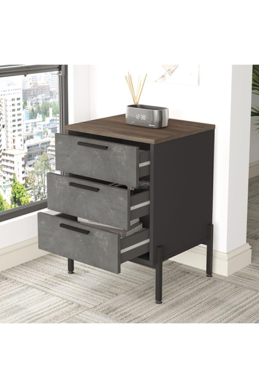 Navaris C Bureau Keson 3 Avec tiroirs Métal Sur pieds Marron-Béton-Anthracite NAV3-cga
