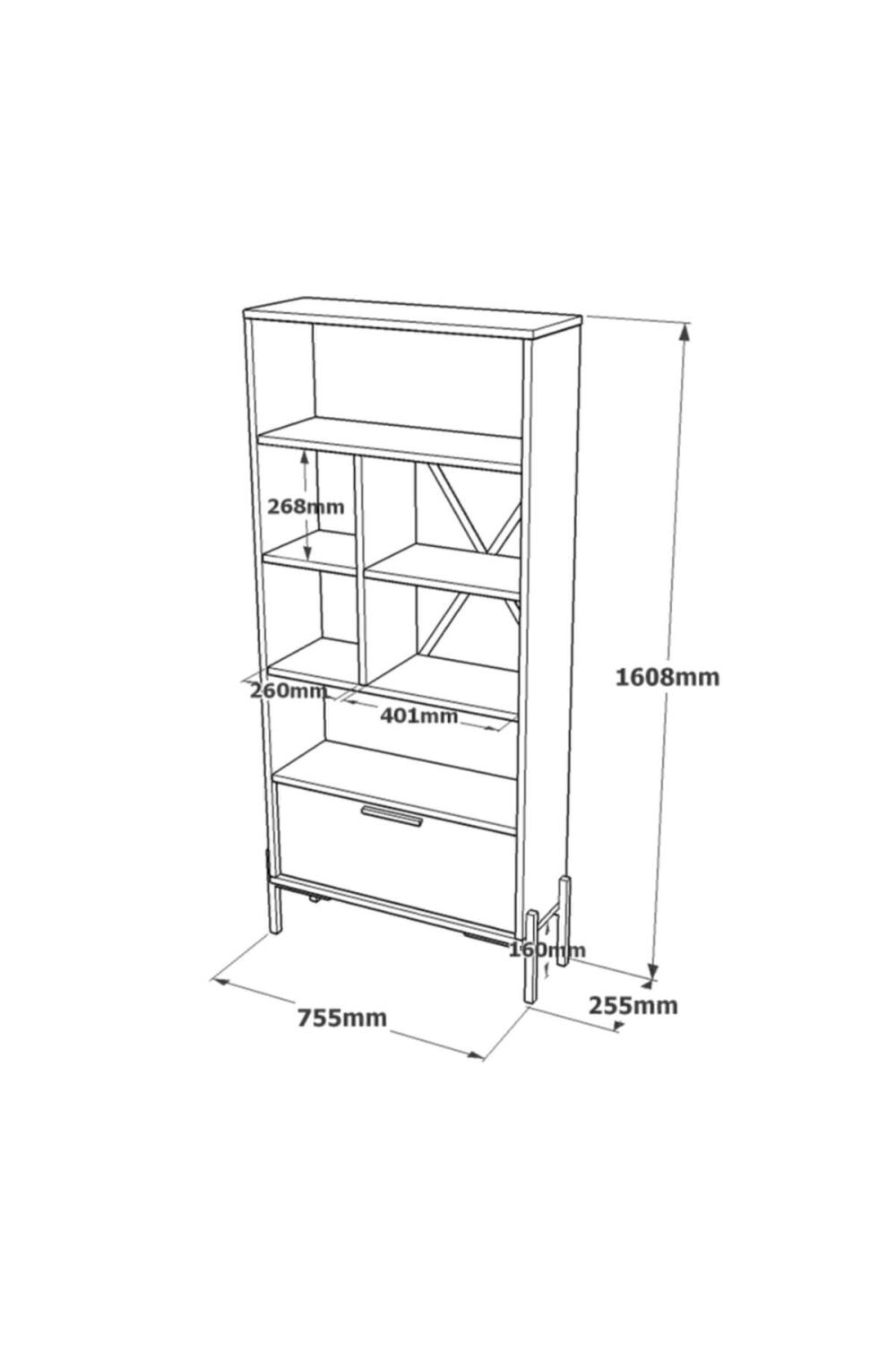Bibliothèque de Bureau Navaris avec Pieds Métalliques – Café, Béton & Anthracite NAV4-CGA
