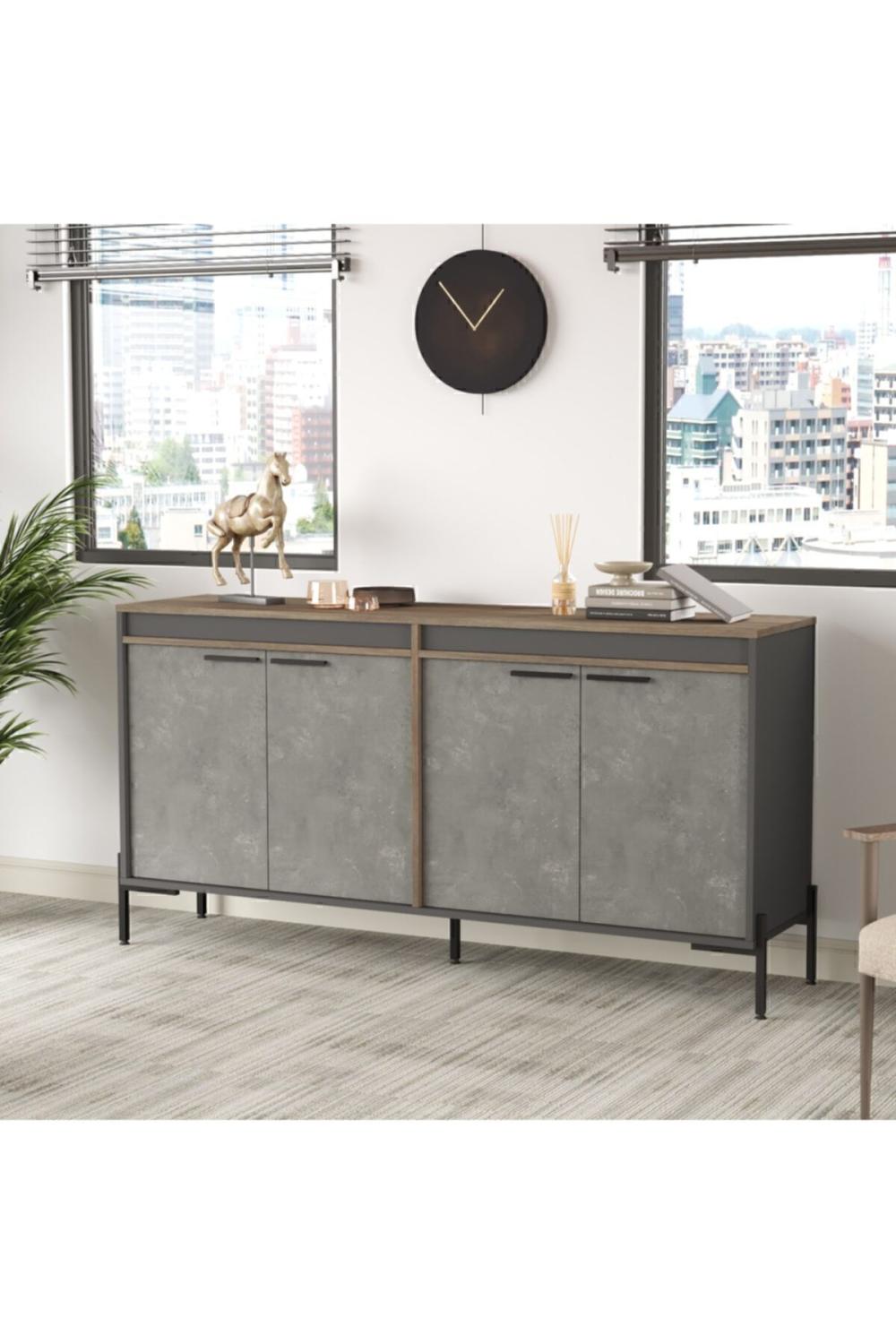 Navaris E Bureau Konsol Klasör Armoire Métal Sur pieds Marron-Béton-Anthracite NAV5-CGA