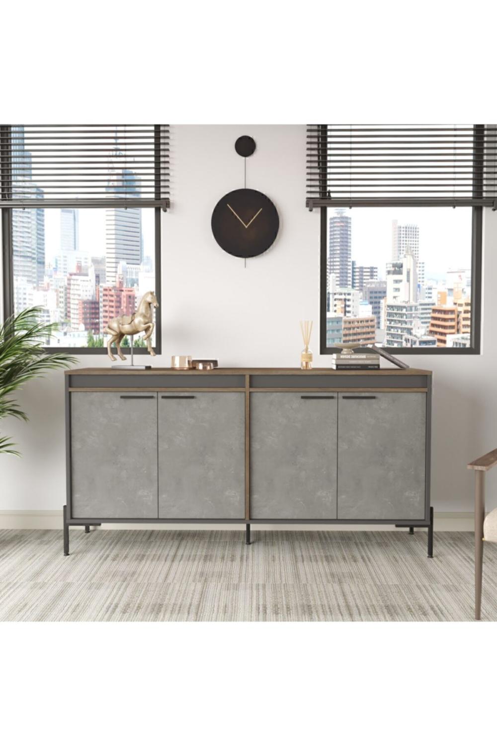 Navaris E Bureau Konsol Klasör Armoire Métal Sur pieds Marron-Béton-Anthracite NAV5-CGA