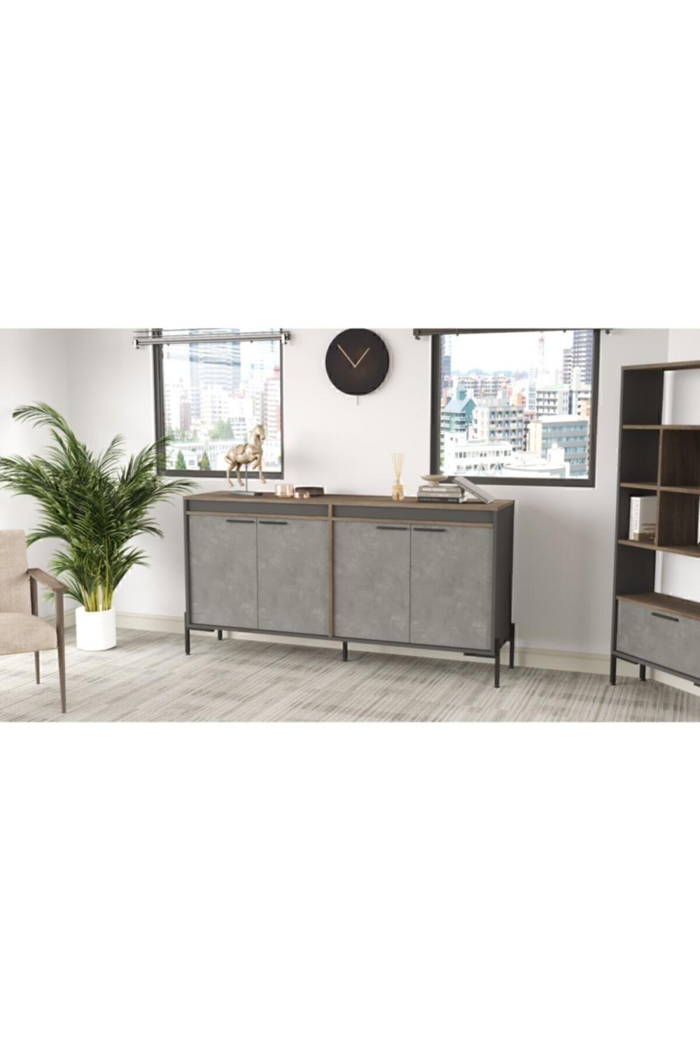 Navaris E Bureau Konsol Klasör Armoire Métal Sur pieds Marron-Béton-Anthracite NAV5-CGA