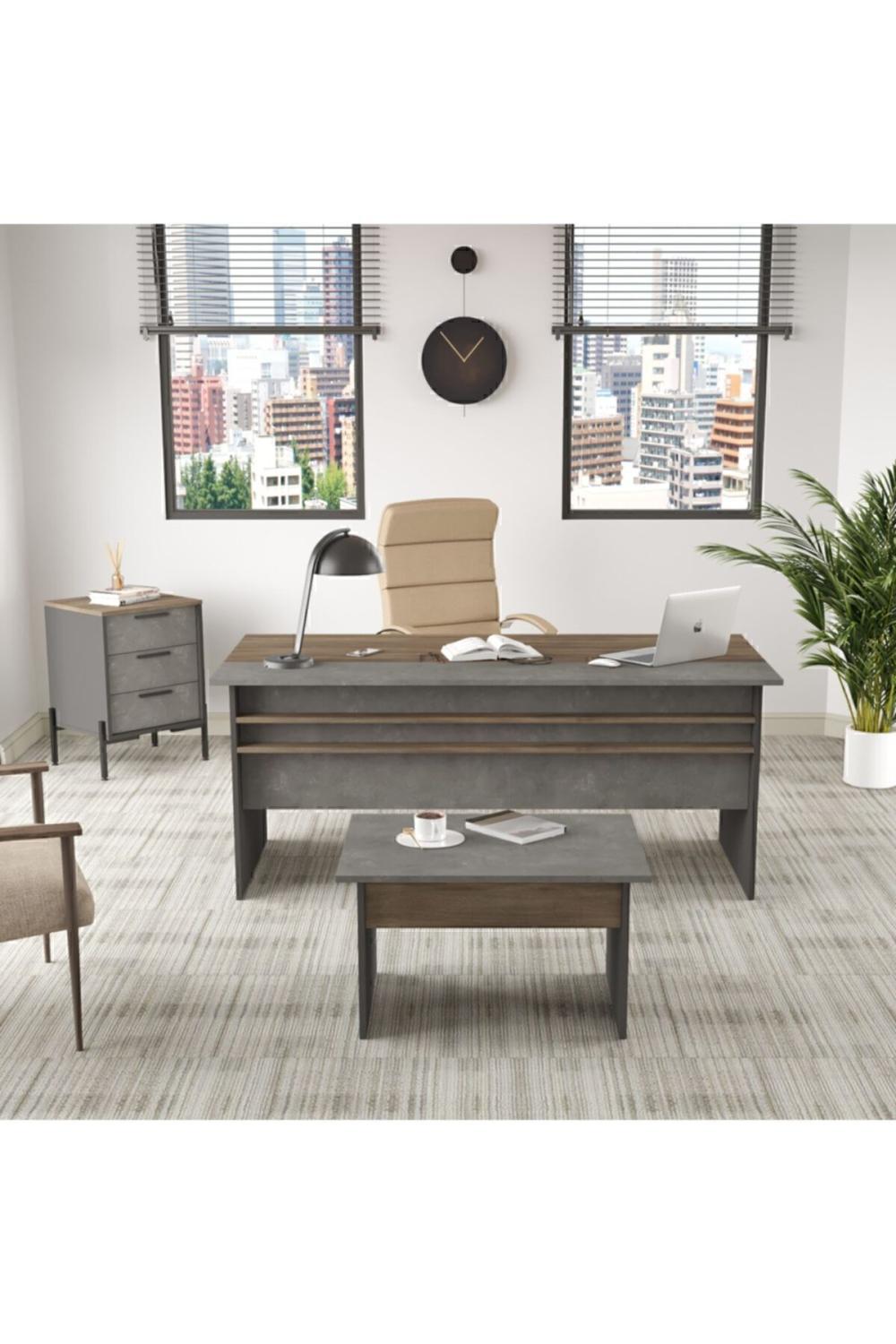 Navaris Abc Bureau Bureau Table Ensemble Marron Béton Anthracite NAV7-CGA