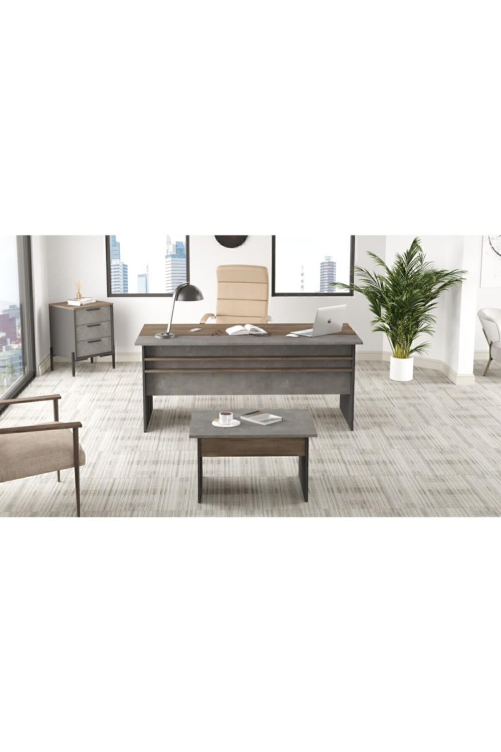 Navaris Abc Bureau Bureau Table Ensemble Marron Béton Anthracite NAV7-CGA