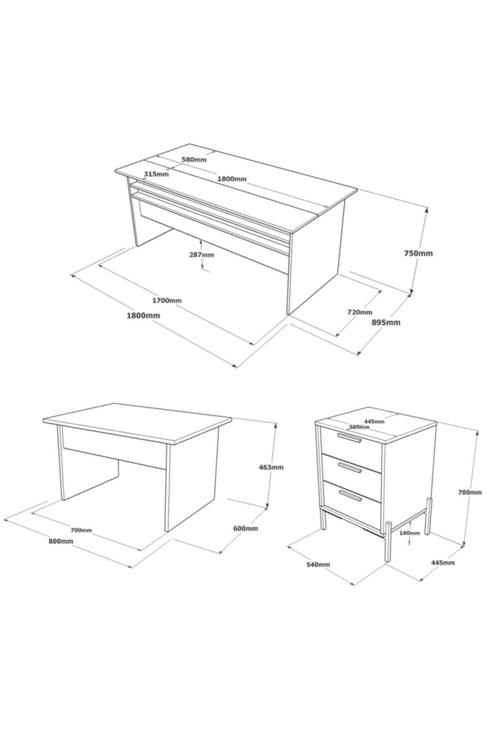 Navaris Abc Bureau Bureau Table Ensemble Marron Béton Anthracite NAV7-CGA