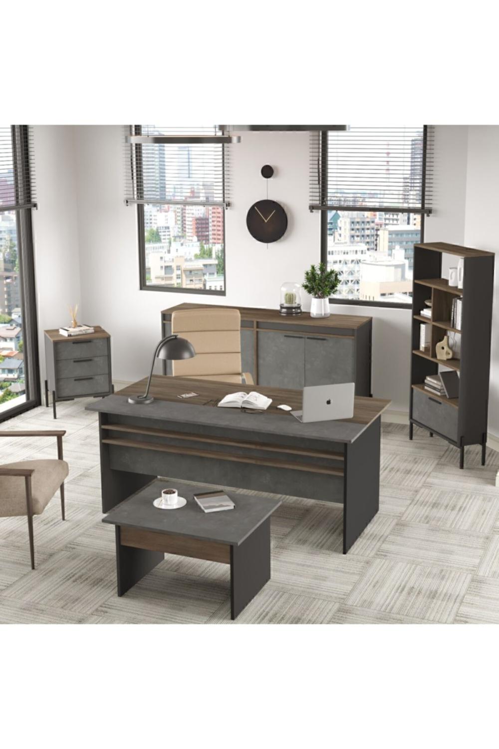 Navaris Abcde Bureau Bureau Table Ensemble Marron-Béton-Anthracite NAV9-CGA