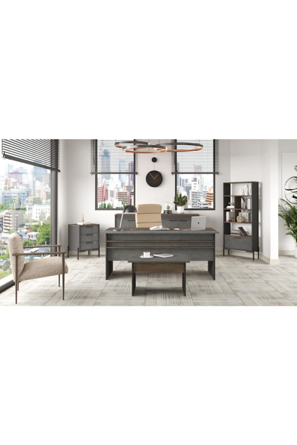 Navaris Abcde Bureau Bureau Table Ensemble Marron-Béton-Anthracite NAV9-CGA