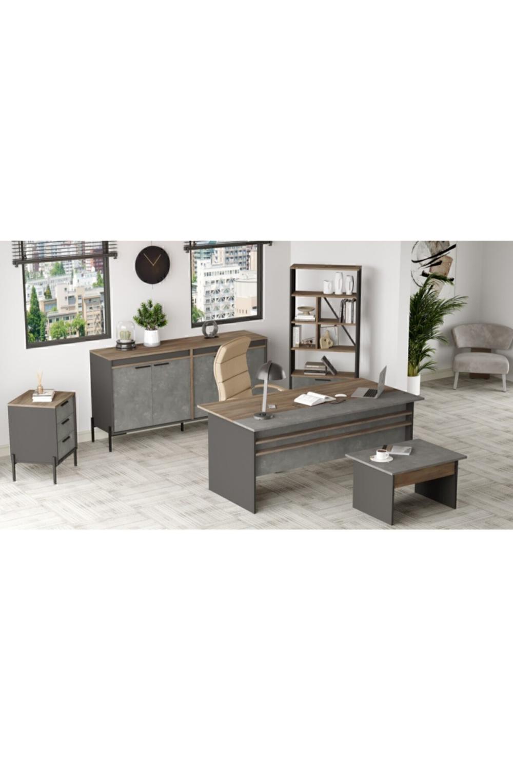 Navaris Abcde Bureau Bureau Table Ensemble Marron-Béton-Anthracite NAV9-CGA