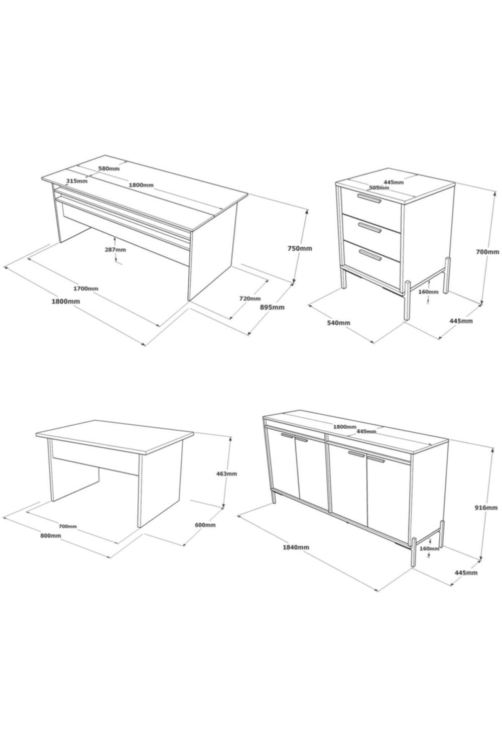 Navaris Abcde Bureau Bureau Table Ensemble Marron-Béton-Anthracite NAV9-CGA