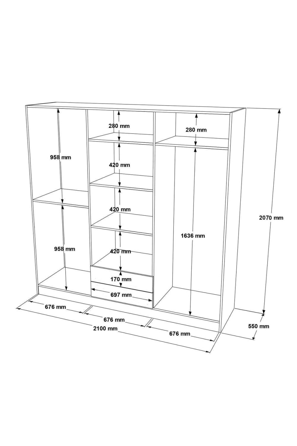 Nicole 6 Avec portes 2 Avec tiroirs Armoire 207cm Panier NIC1-S