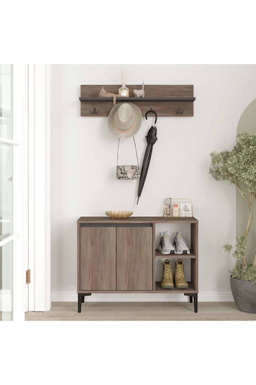 Oliver Meuble à chaussures Portemanteau Vestiaire Askılık Marron-Anthracite OLI11-CA