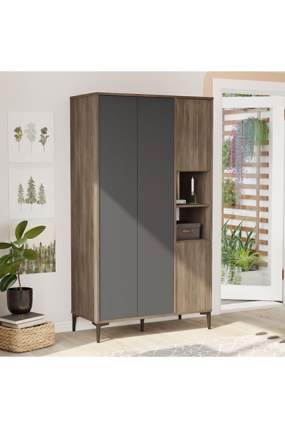 Oliver Armoire Elbise Armoire Geniş 4 Avec portes À étagères Marron-Anthracite OLI9-CA