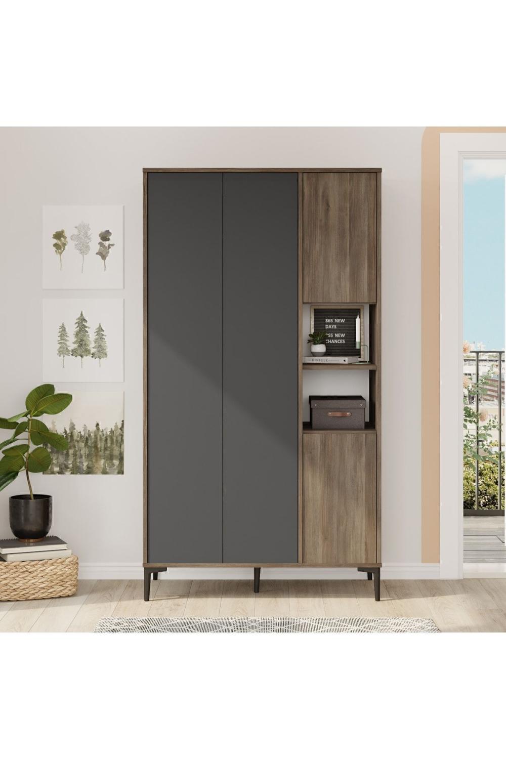 Oliver Armoire Elbise Armoire Geniş 4 Avec portes À étagères Marron-Anthracite OLI9-CA