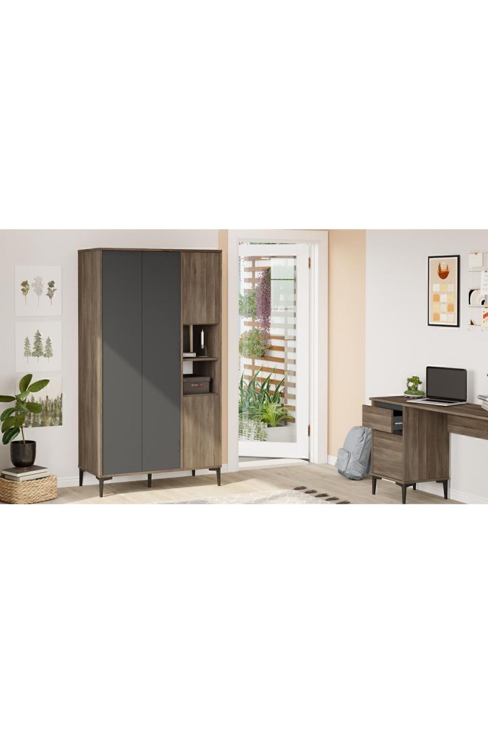 Oliver Armoire Elbise Armoire Geniş 4 Avec portes À étagères Marron-Anthracite OLI9-CA