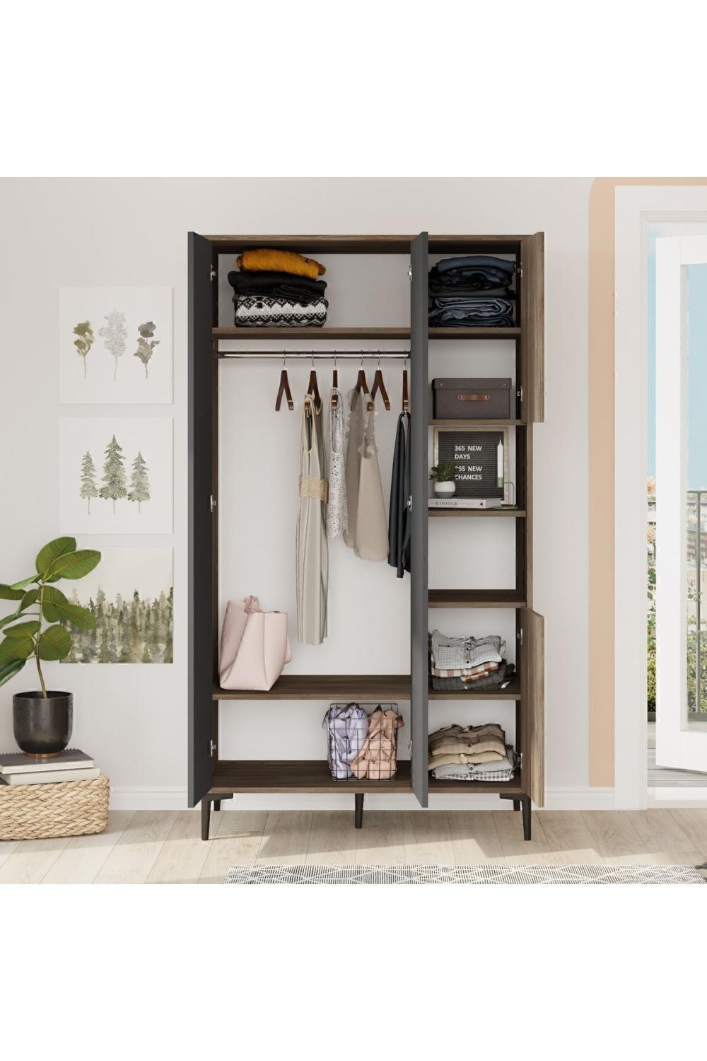 Oliver Armoire Elbise Armoire Geniş 4 Avec portes À étagères Marron-Anthracite OLI9-CA