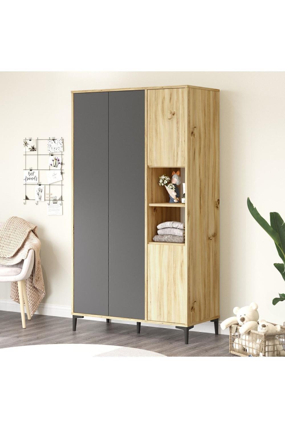 Oliver Armoire Elbise Armoire Geniş 4 Avec portes À étagères Keçe-Anthracite OLI9-KA